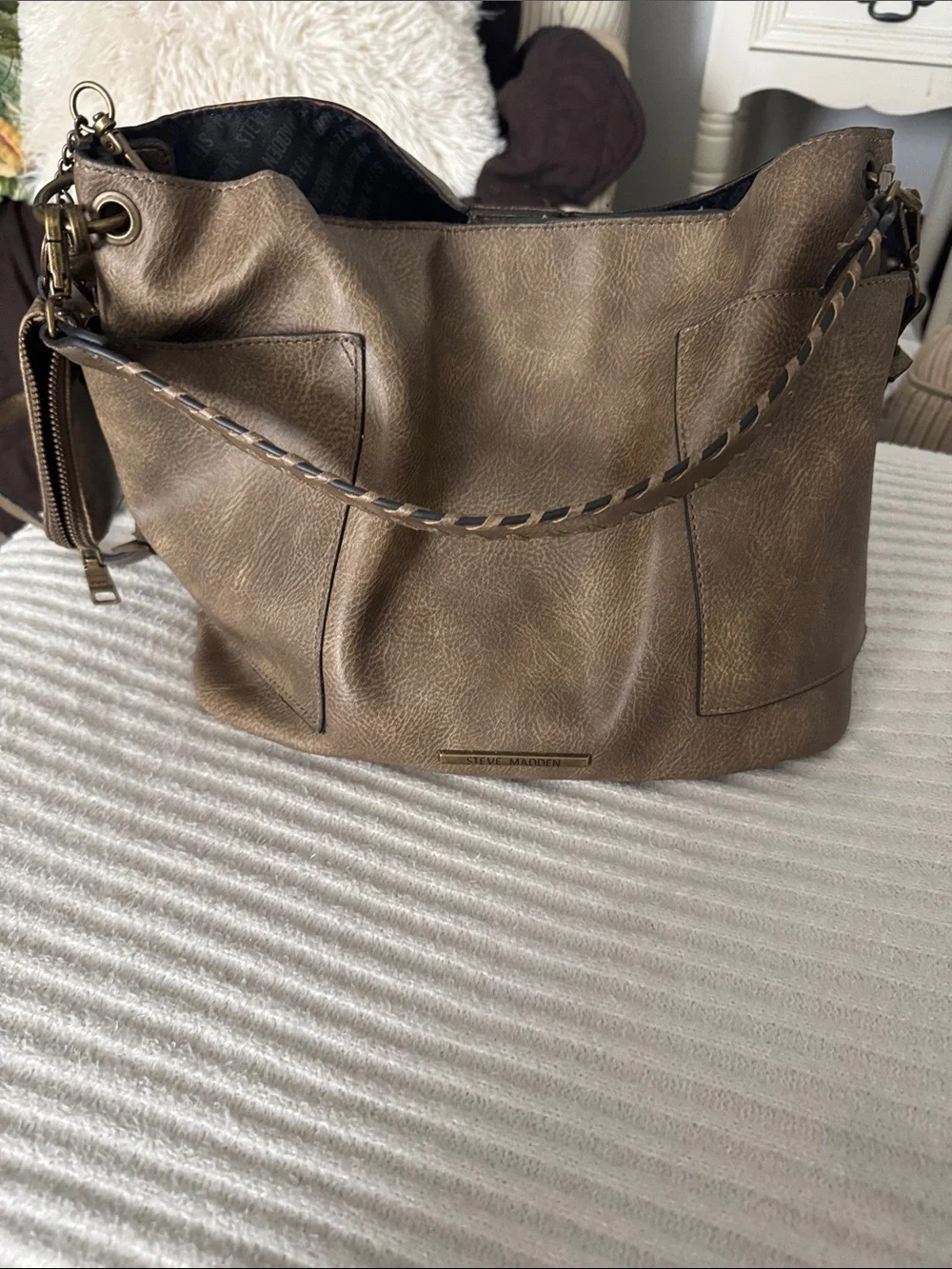 Steve Madden Brown Faux-Leather Hobo Bag